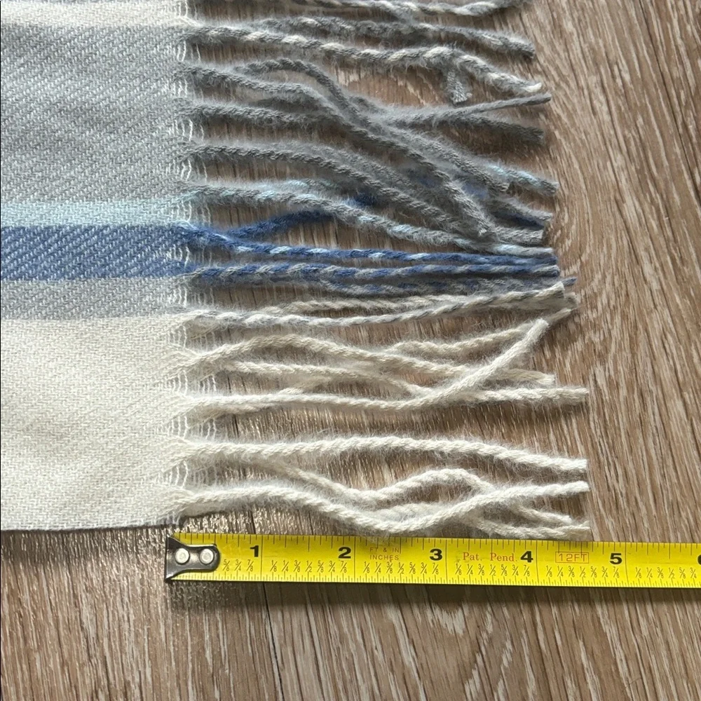 Cream/Gray/Blue Plaid Acrylic Knit Scarf 12”x72”